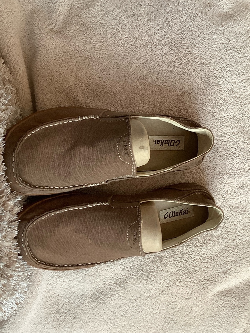 OluKai Men’s Brown Canvas Slip-On Loafers